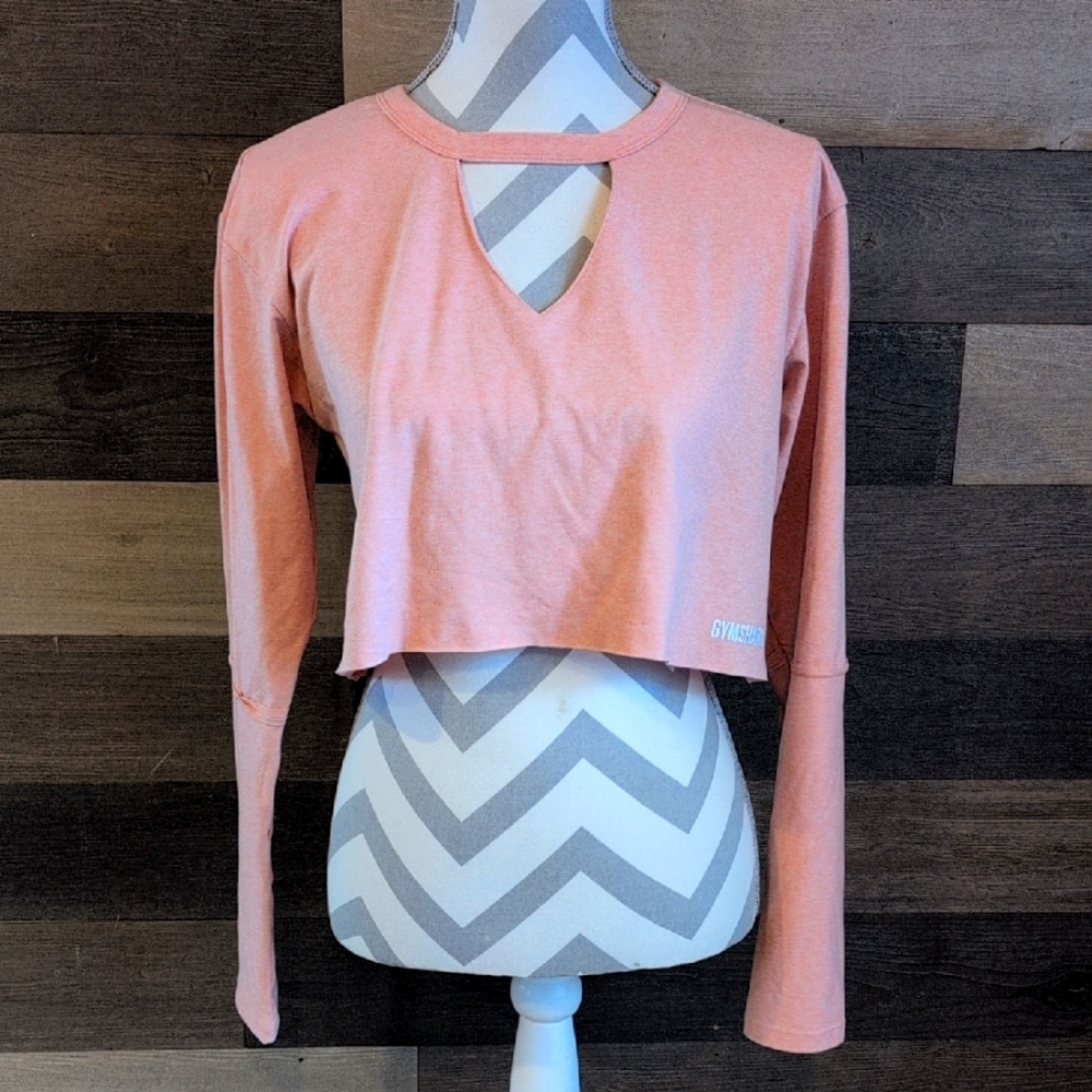 Gymshark Women's Pink Long Sleeve cropped Top Sz S
